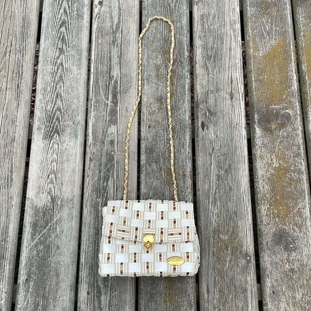 Vintage Italian CREAZIONI ALMA Gold Woven Straw Handbag Purse Bag Crossbody - Picture 2 of 10